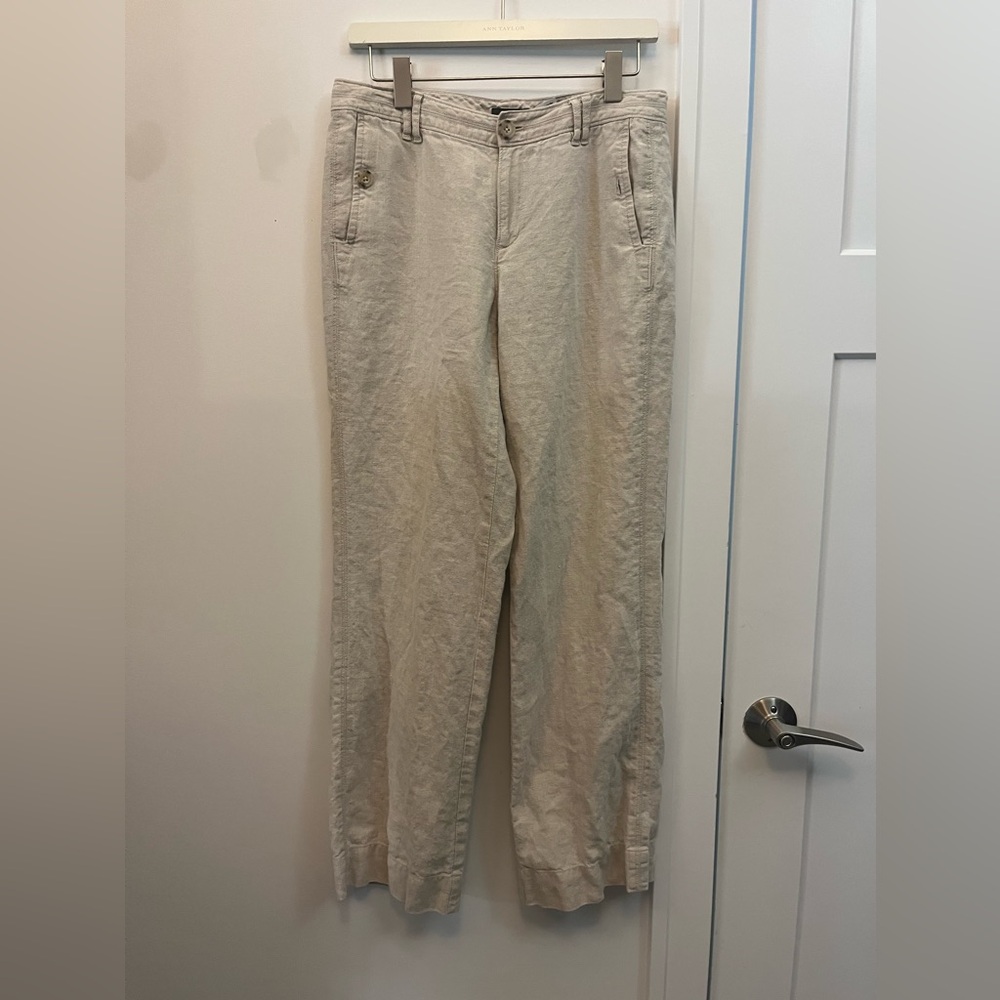 Eddie Bauer Light Beige Linen Wide Leg Trousers